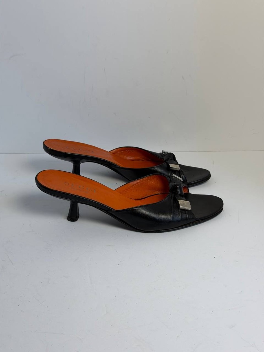 Gucci by Tom Ford Black Leather Kitten Heel Mules Size 6.5
